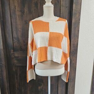 Moon & Madison Vibrant Orange and White Cropped Sweater